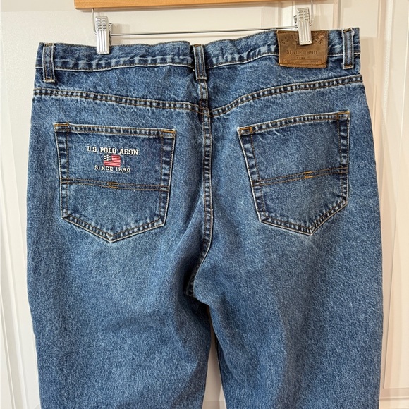 Vintage 00’s Y2K U.S. Polo Assn. Wide Leg/Baggy Back Embroidered Jeans 36x32 - Picture 1 of 7